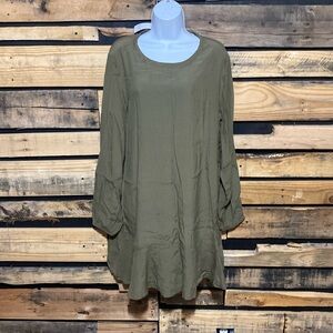 Gap Flounce Hem Dress Long Sleeve Swing Olive Green NWT Women's Size Large Tall‎